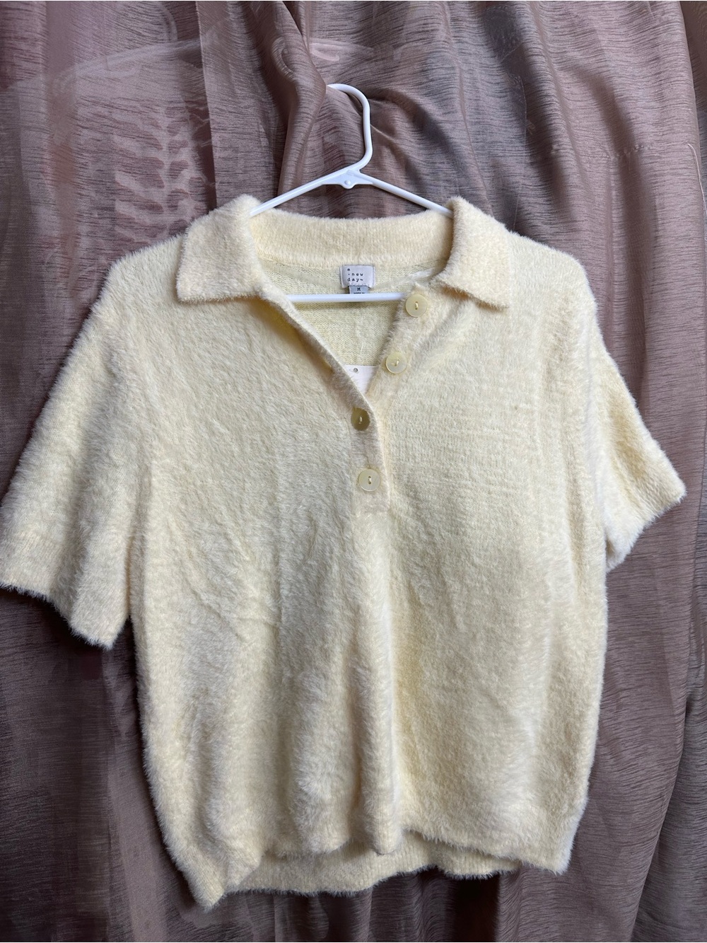 a new day Pale Yellow Short-Sleeve Fuzzy Polo Sweater